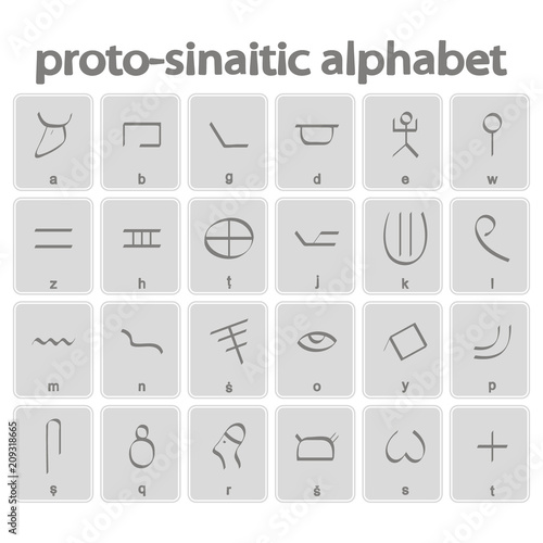 Set of monochrome icons with proto-sinaitic alphabet for your design