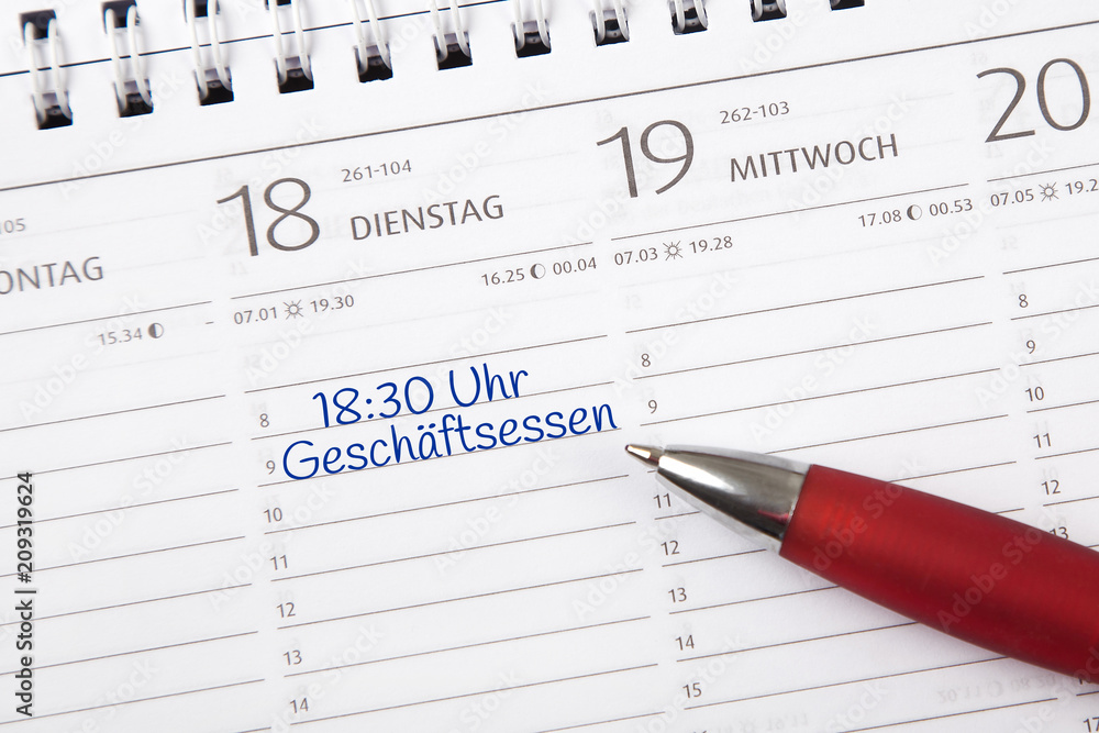 Eintrag im Kalender: Geschäftsessen Eintrag im Kalender: Geschäftsessen