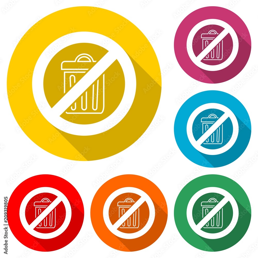 Don`t throw trash, Recycle bin sign icon, color icon with long shadow Don`t throw trash, Recycle bin sign icon, color icon with long shadow