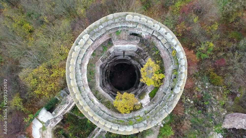 Top view on the ruined tower of the Chervonohrad Castle. Ukraine Top view on the ruined tower of the Chervonohrad Castle. Ukraine