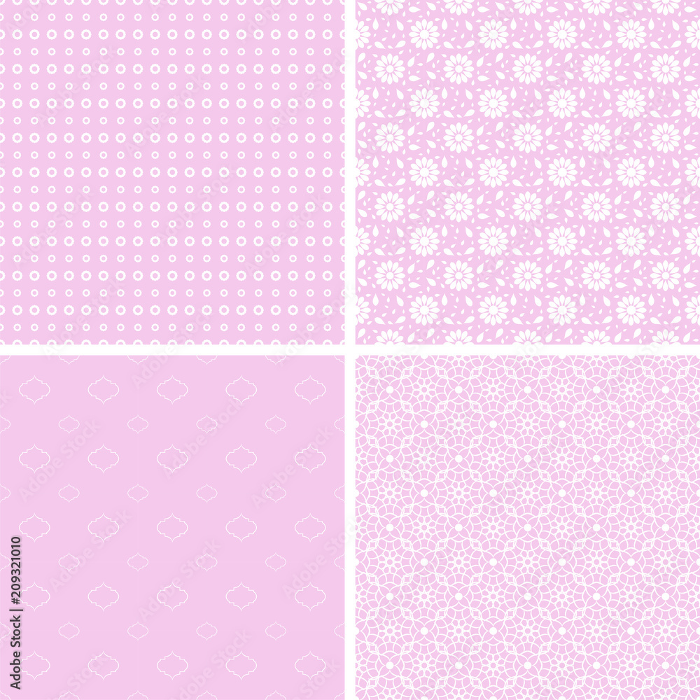 Pink different vector seamless patterns