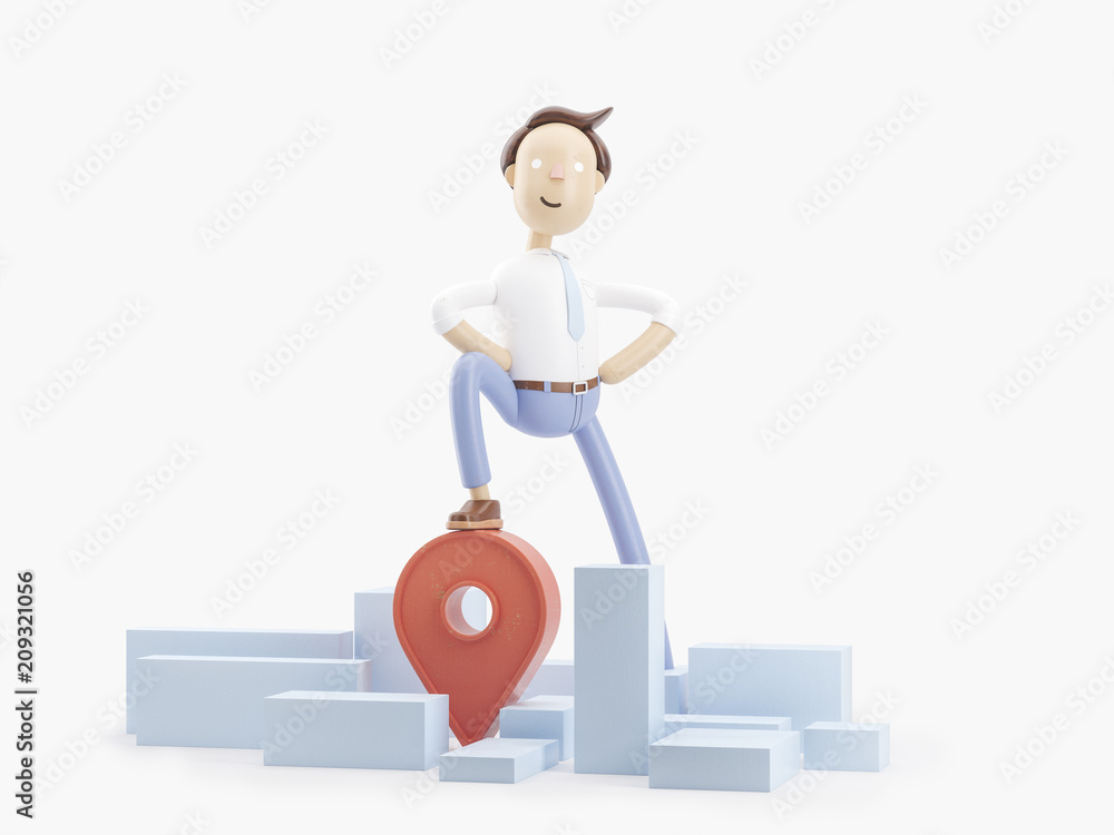 3d illustration. Businessman Jimmy stand on gps icon. 3d illustration. Businessman Jimmy stand on gps icon.
