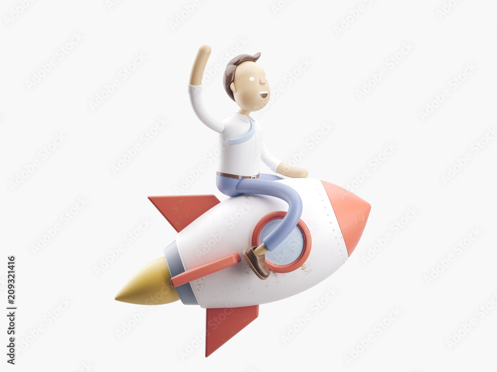 3d illustration. Businessman Jimmy embodies a startup in life. 3d illustration. Businessman Jimmy embodies a startup in life.