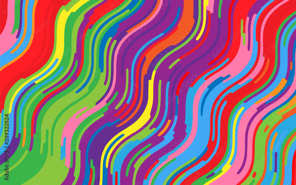 Minimal design. Bright rainbow background. Abstract pattern with wave lines. Vivid colorful striped background
