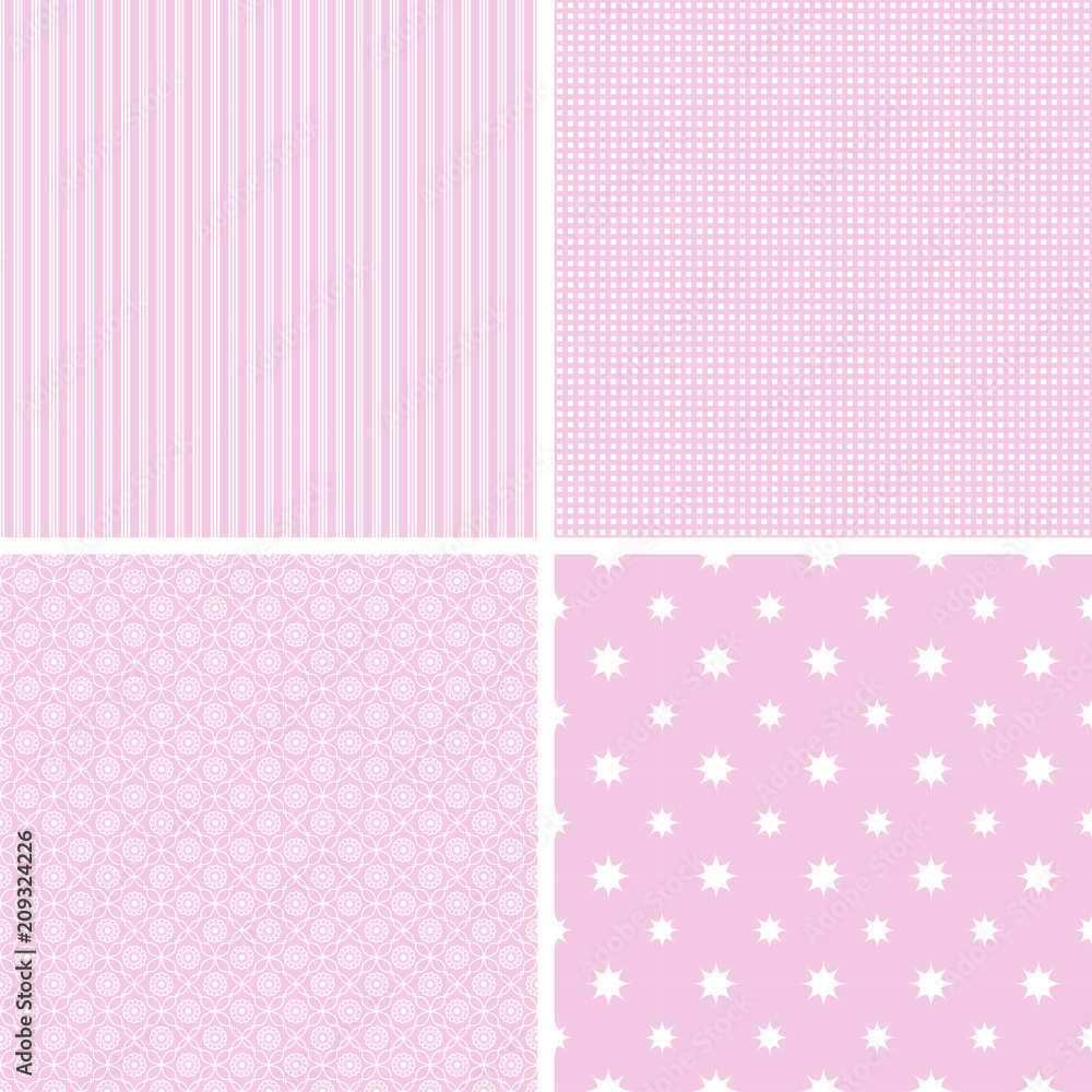 Different pink seamless patterns