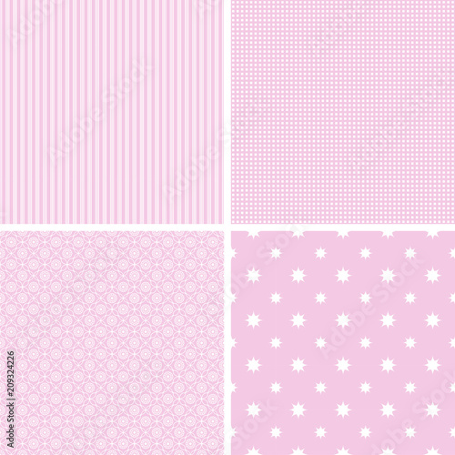 Different pink seamless patterns
