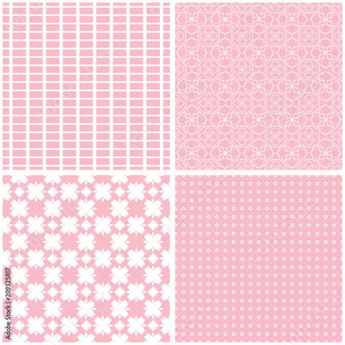 Fototapeta Naklejka Na Ścianę i Meble -  Different pink seamless patterns