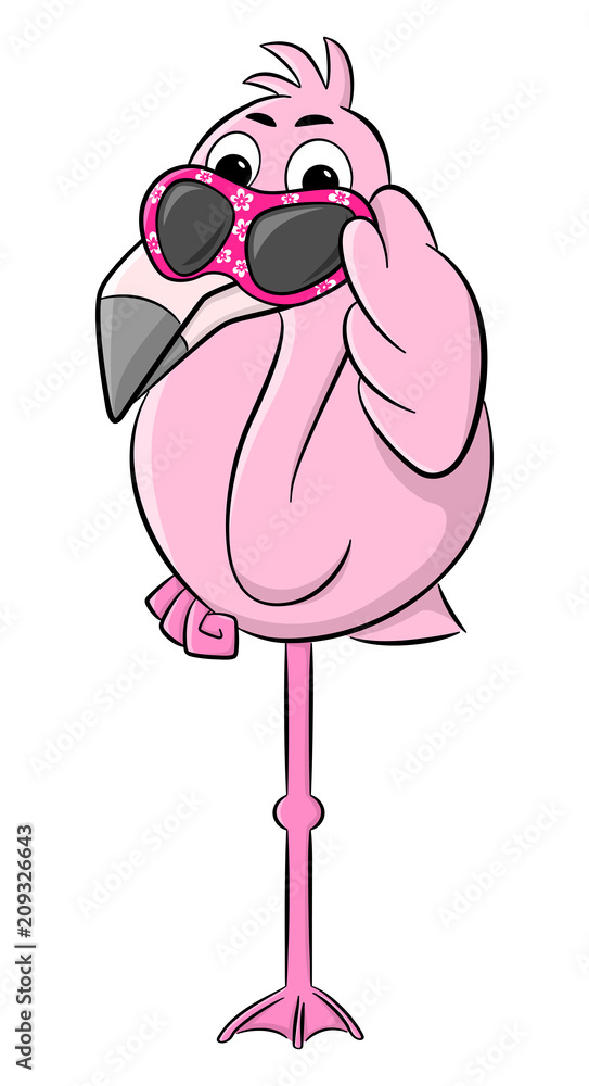 Fototapeta premium Kreskówka flaming z okularami przeciwsłonecznymi