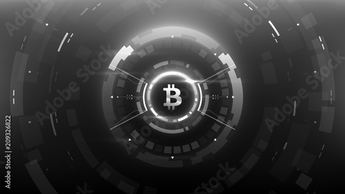 Bitcoin cryprocurrency futuristic vector illustration for background, HUD, graphical user interface, banner, business and finance infographics and more. Worldwide digital money blockchain system