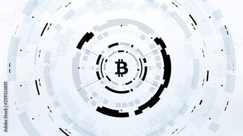 Bitcoin cryprocurrency futuristic vector illustration for background, HUD, graphical user interface, banner, business and finance infographics and more. Worldwide digital money blockchain system