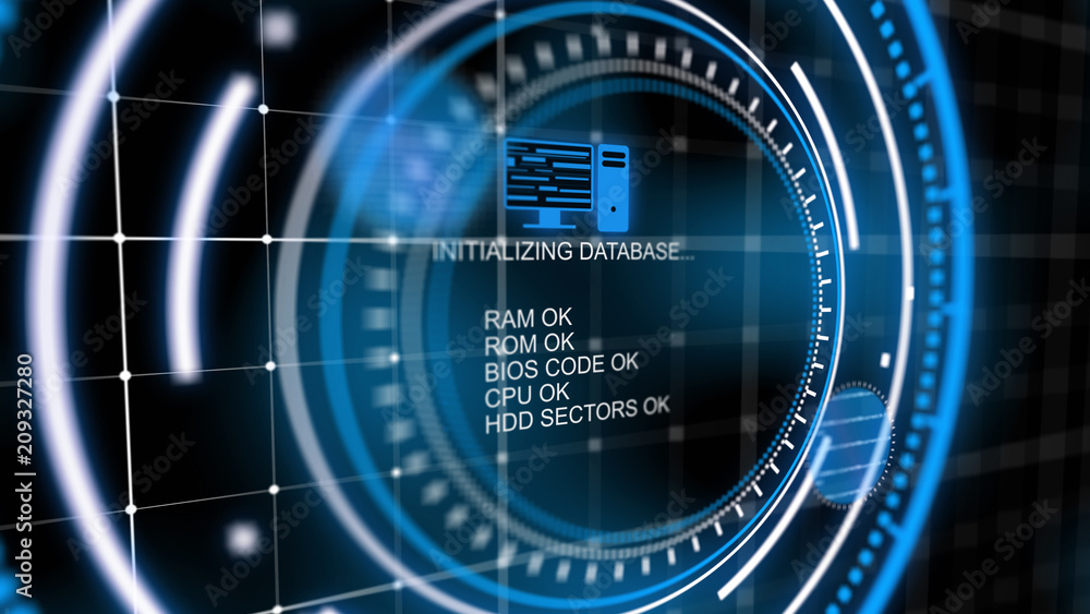 Cool blue head-up screen with database Cool blue head-up screen with database