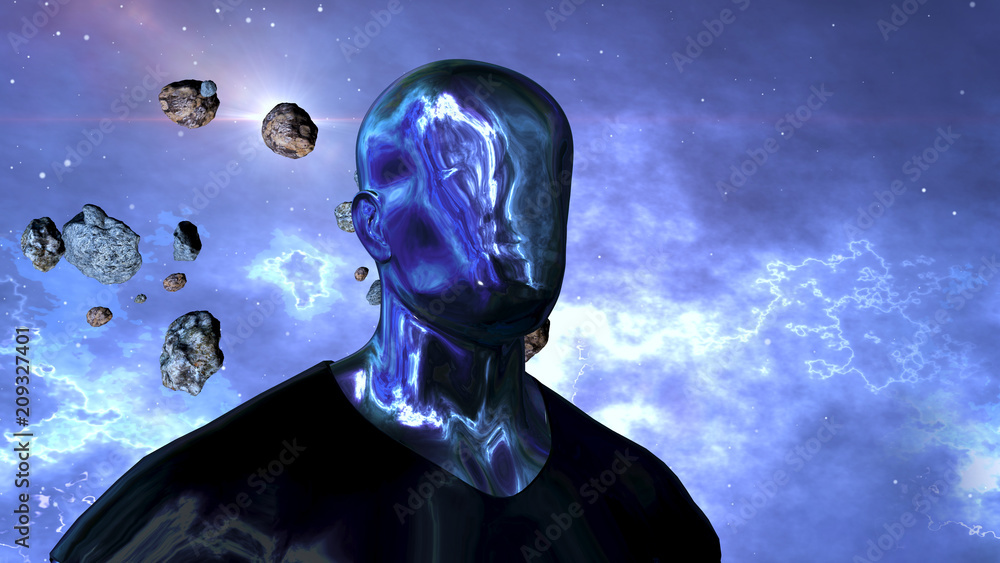 Cyborg human in the open space Cyborg human in the open space