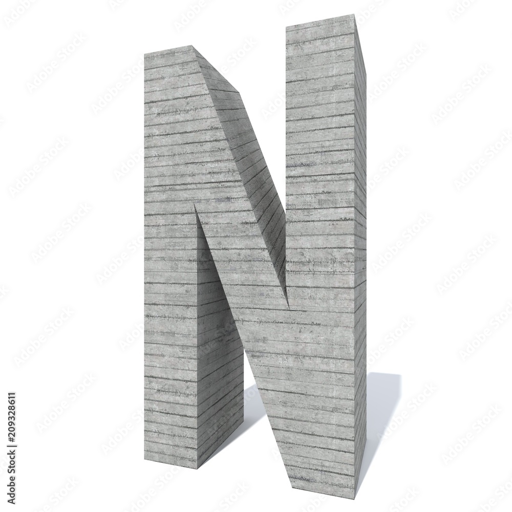 Conceptual gray heavy rough concrete constructed font or type, construction industry piece isolated white background. Educative architecture material, aged texture surface as 3D illustration design Conceptual gray heavy rough concrete constructed font or type, construction industry piece isolated white background. Educative architecture material, aged texture surface as 3D illustration design
