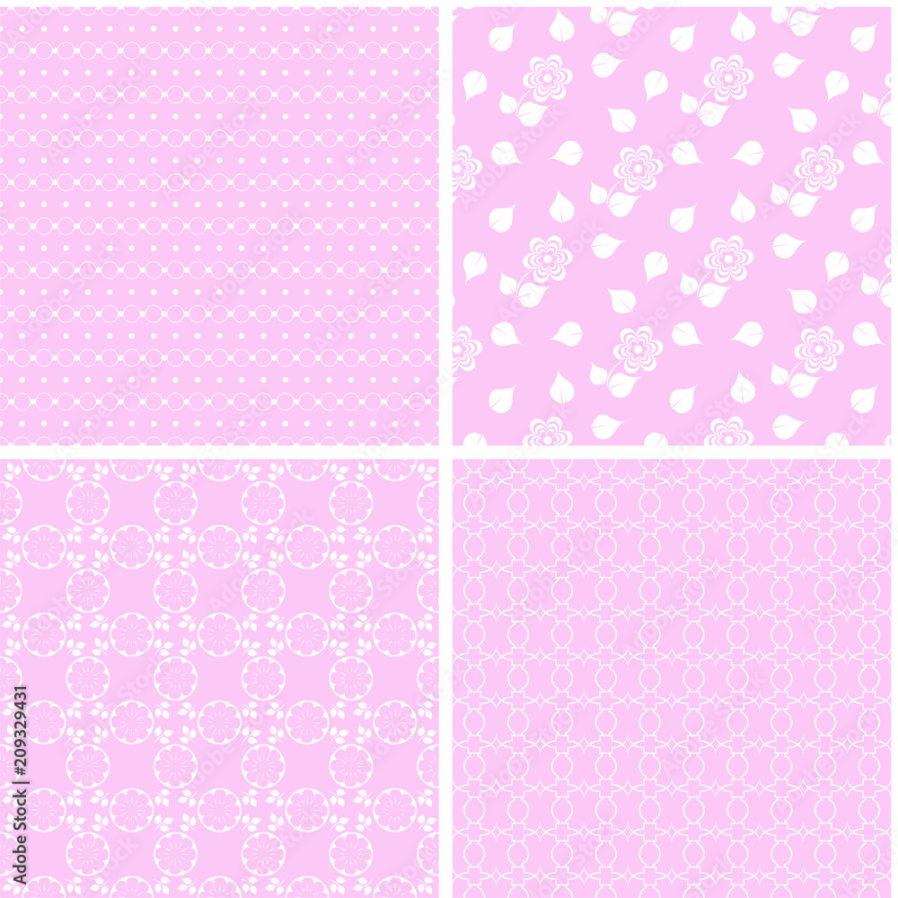 Pink different vector seamless patterns