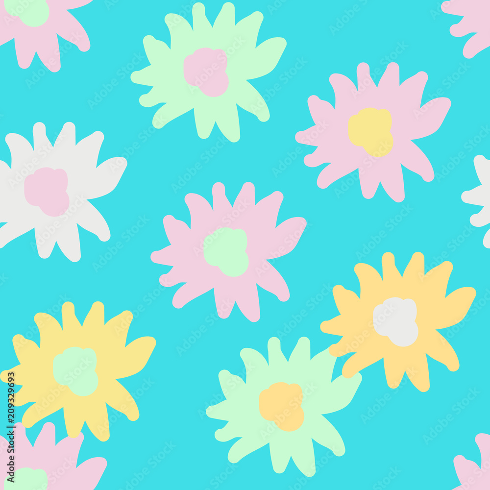 Seamless pattern for children with cute hand-drawn flowers, vector