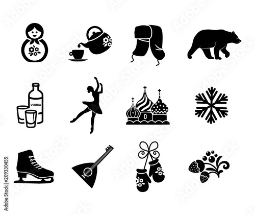 Russian icon set vector. Collection of 12 icons