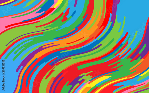 Minimal design. Bright rainbow background. Abstract pattern with wave lines. Vivid colorful striped background
