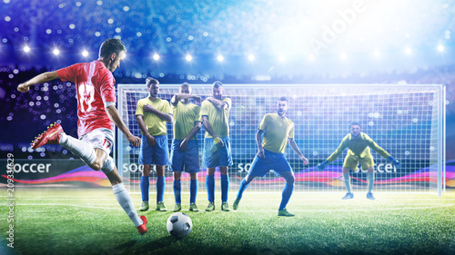 Soccer player ready to execute penalty kick on the grand arena