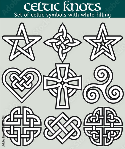 Set of celtic symbols with fill. 9 symbols made with Celtic knots for use in tattoos or designs.