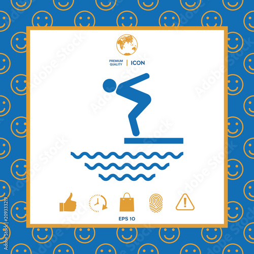 Swimmer on a springboard, Jumping into the water - icon