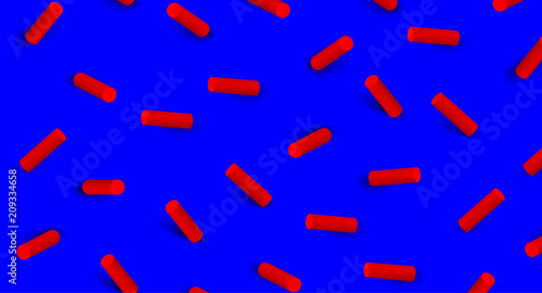 Blue textured background with red 3d geometric pattern.