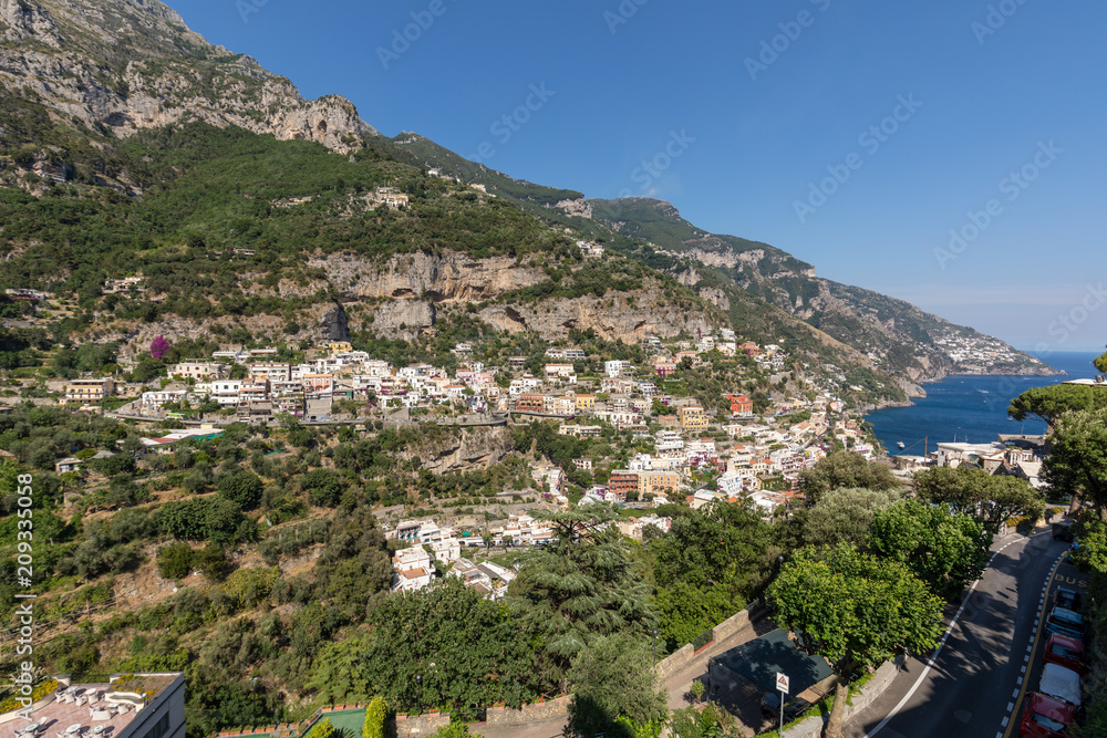  Panorama of Positano with houses climbing up the hill, Campania, Italy
