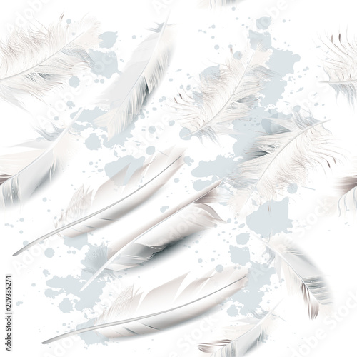 Fashion vector pattern with white realistic feathers
