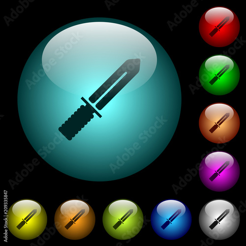 Knife icons in color illuminated glass buttons