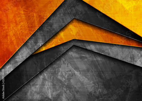 Grunge tech material orange and dark grey background photo