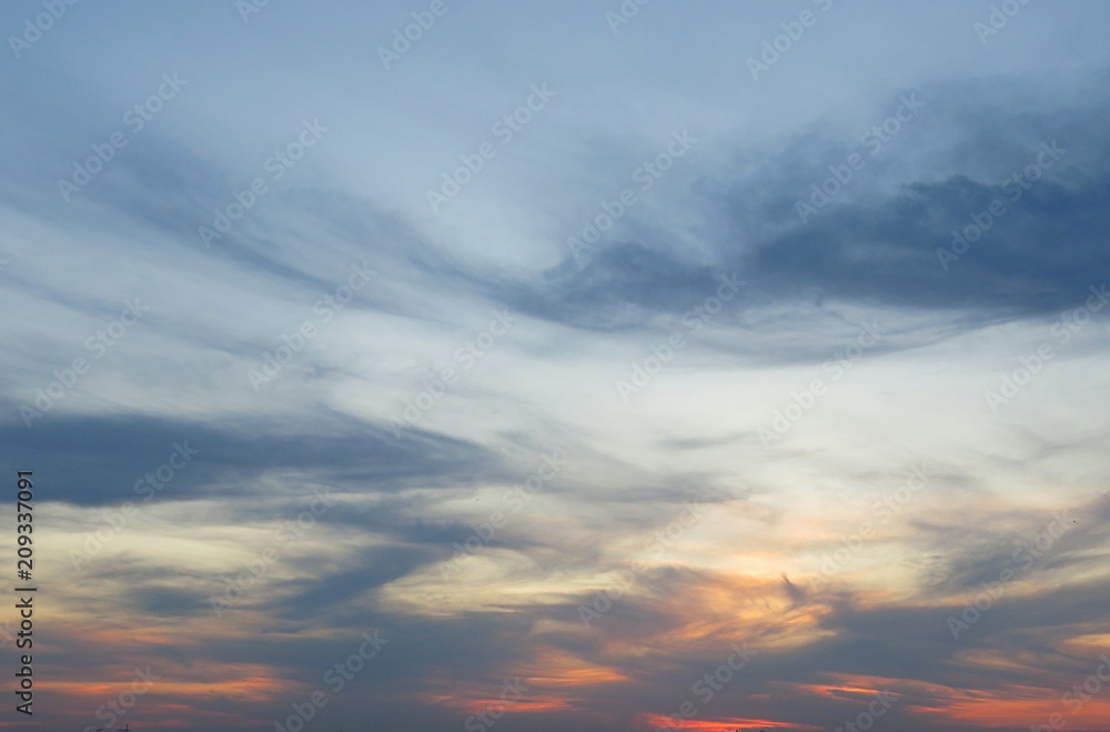 Beautiful colored sunset in blue sky, natural background