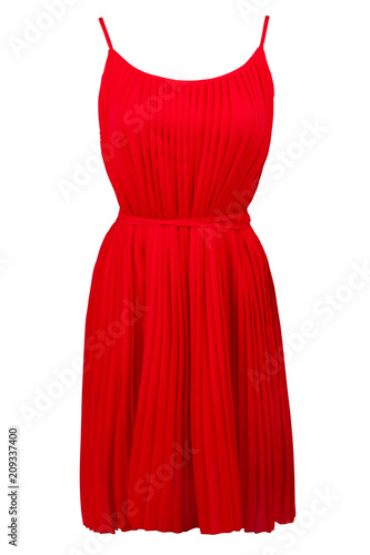 Red pleated dress, isolated on white