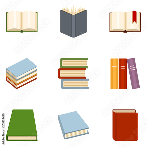Vector Set of Color Flat Book Icons.