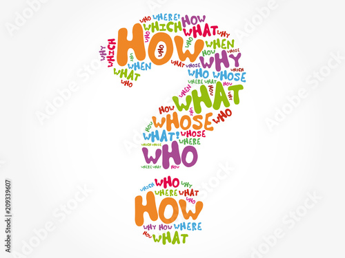 Question mark - Questions whose answers are considered basic in information gathering or problem solving, word cloud background