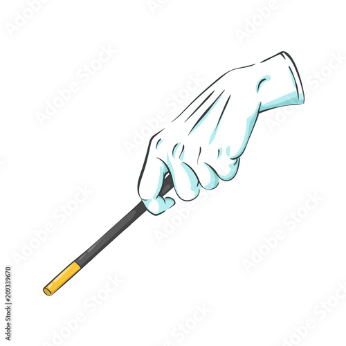  magician hands in gloves with a magic wand