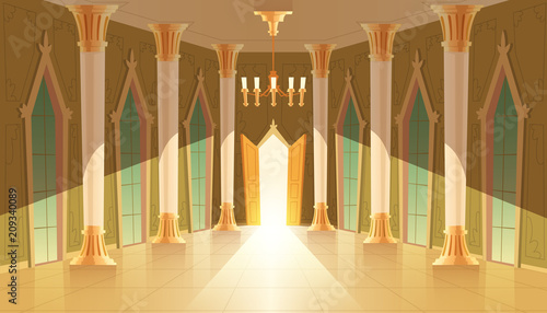 Print op canvas Vector castle hall, interior of ballroom for dancing, presentation or royal reception