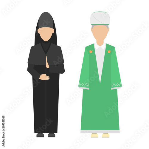 Religion people characters vector group of different nationalities human wearing traditional clothes