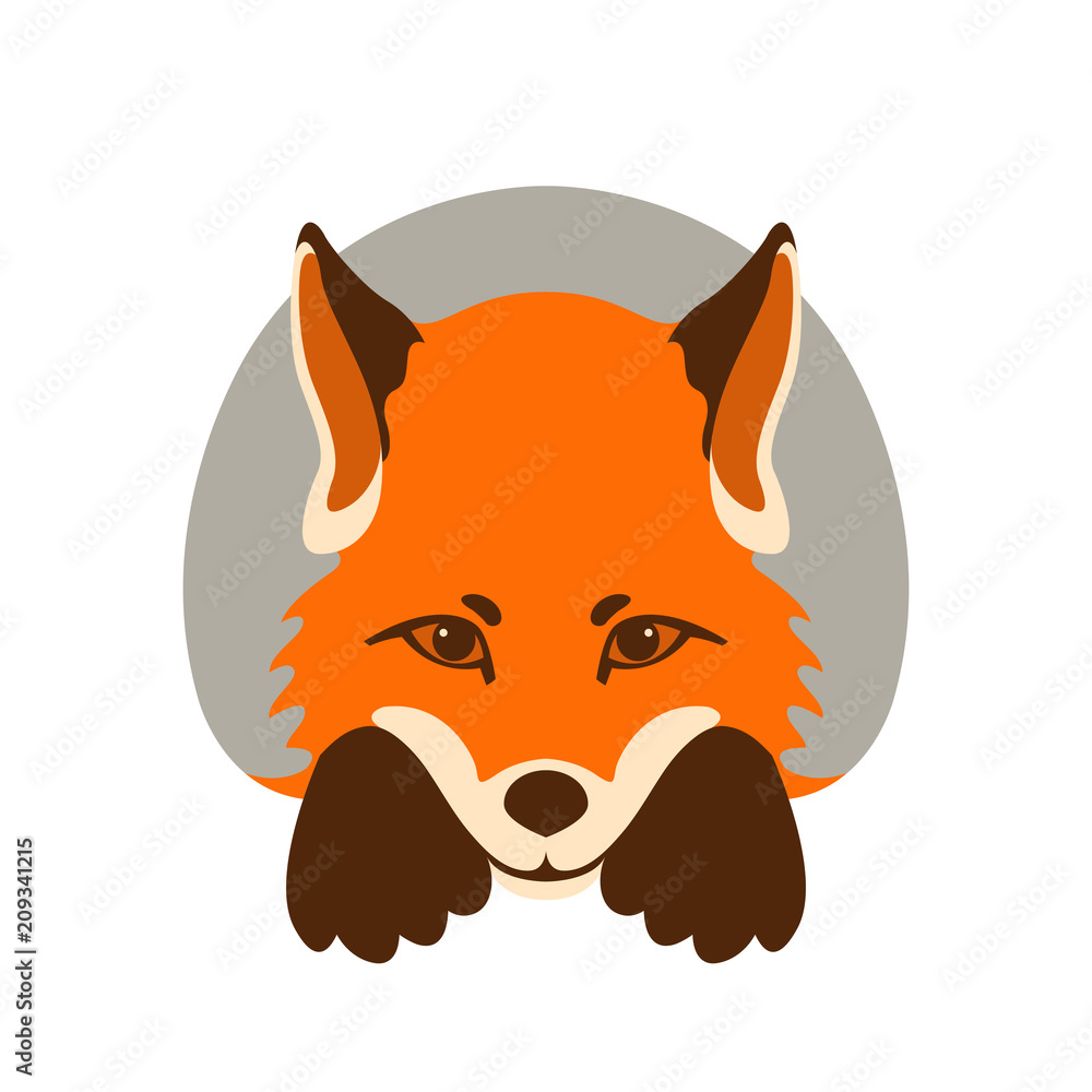 Obraz premium fox face vector illustration flat style front