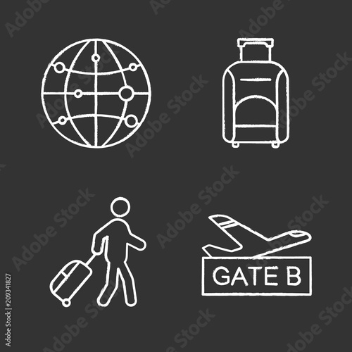 Airport service chalk icons set