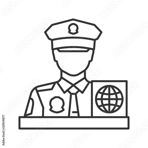 Passport control officer linear icon