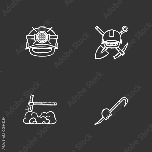 Construction tools chalk icons set