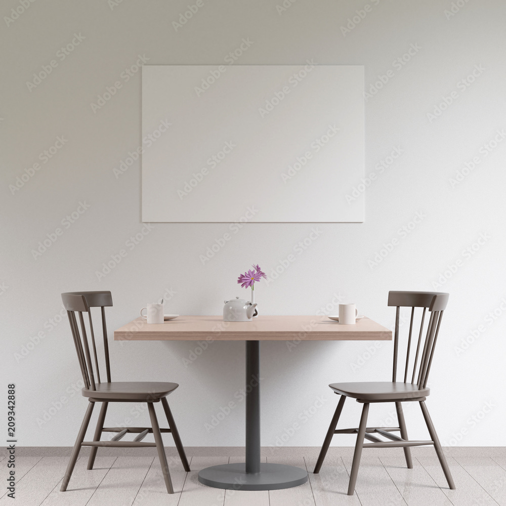 Mockup poster in the cafeteria, 3D render Mockup poster in the cafeteria, 3D render