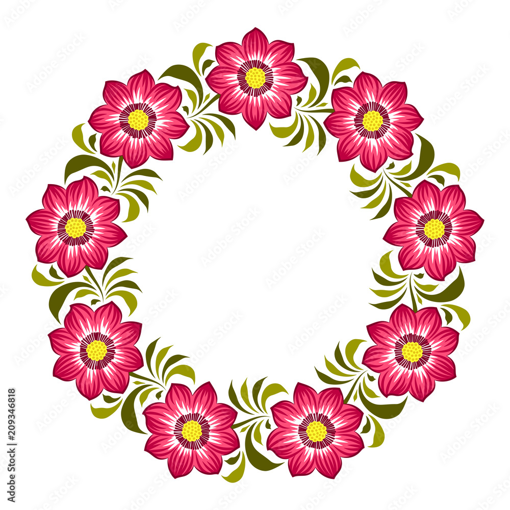 Floral background in ukrainian national style. Petrykivka painting. Vector Illustration