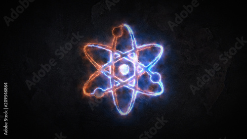 The physics of the atom. Sign of the atom. The sign of the atom is glowing. 21