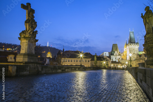 Sunset over Charles Bridge and Prague Castle