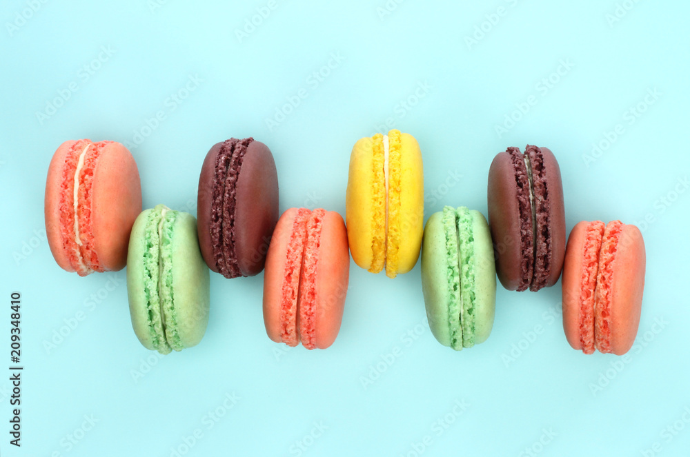 French macaroons on blue background French macaroons on blue background