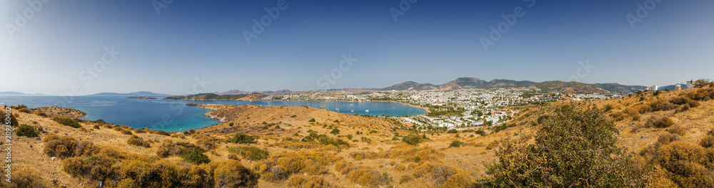 Sunny view form the hill of Bodrum, Mugla province, Turkey.