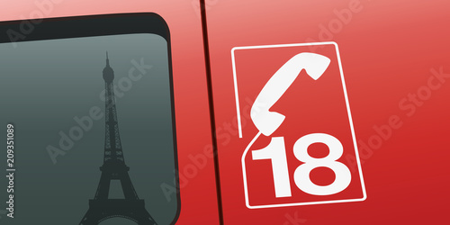 pompier - Paris - Tour Eiffel - pompier de paris - camion - incendie - secours - gros plan - feu - fond