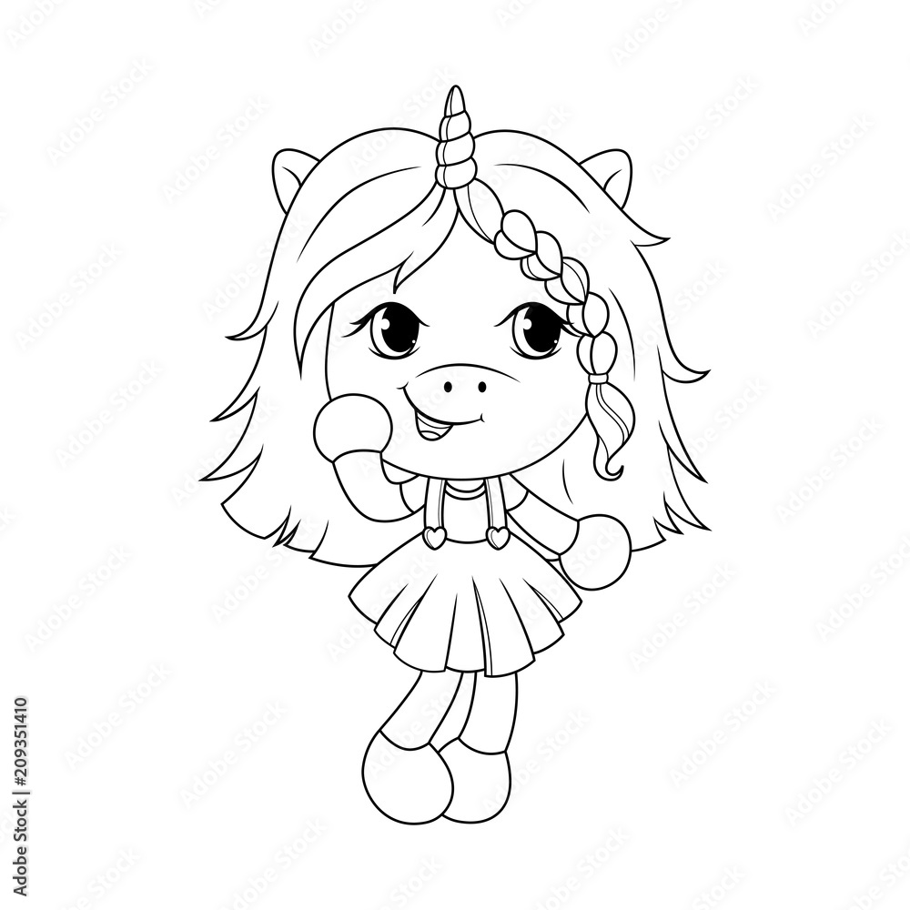 Fototapeta premium Cute baby unicorn coloring page for girls. Vector.