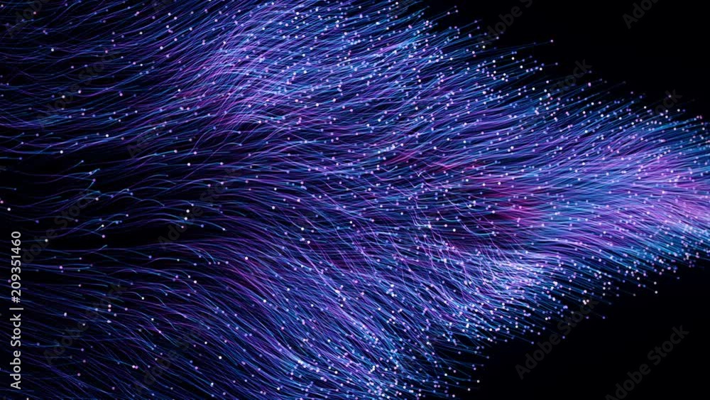 Abstract blue purple particles of optical fiber