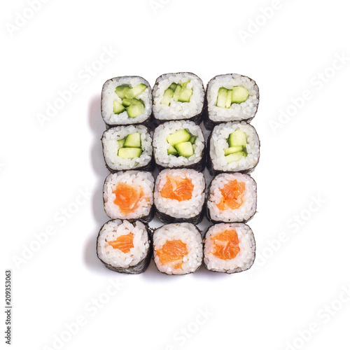 Rolls with salmon and rolls with cucumber. Syake Roru and Kappa maki